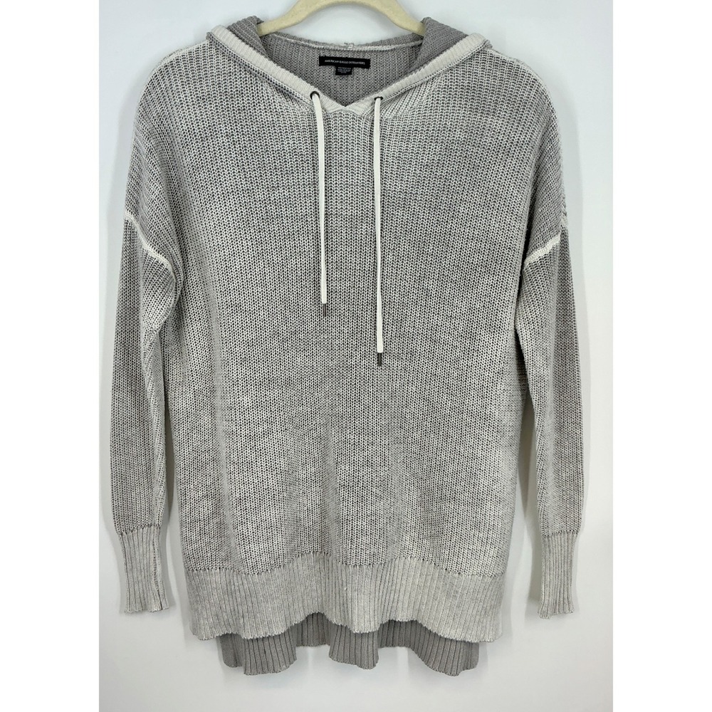 American Eagle Outfitters Gray Cream Soft
Knit High-Low‎ Hooded Sweater XS